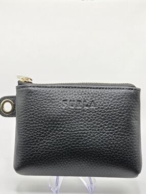 Furla Black Pebbled Leather Mini Zip Pouch with Gold Hardware